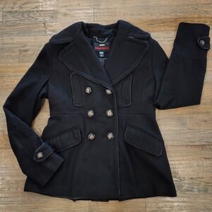 Vintage Y2k M60 Miss Sixty Womens‎ Petite Medium Black Wool Pea Coat Midieval